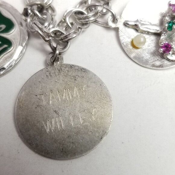 Vintage Sterling Silver Double Link Chain Charm Bracelet with 6 Charms, Estate - Picture 5 of 12